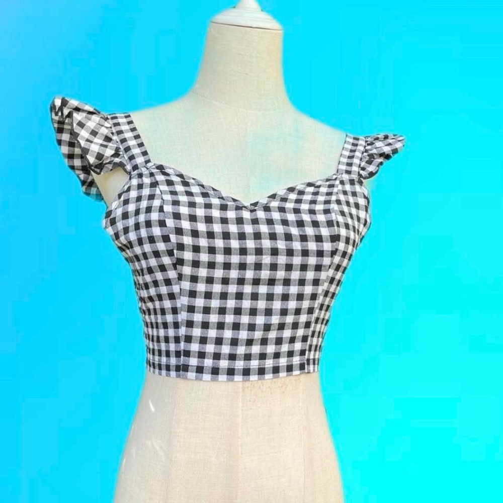 Black and white gingham crop top with ruffles